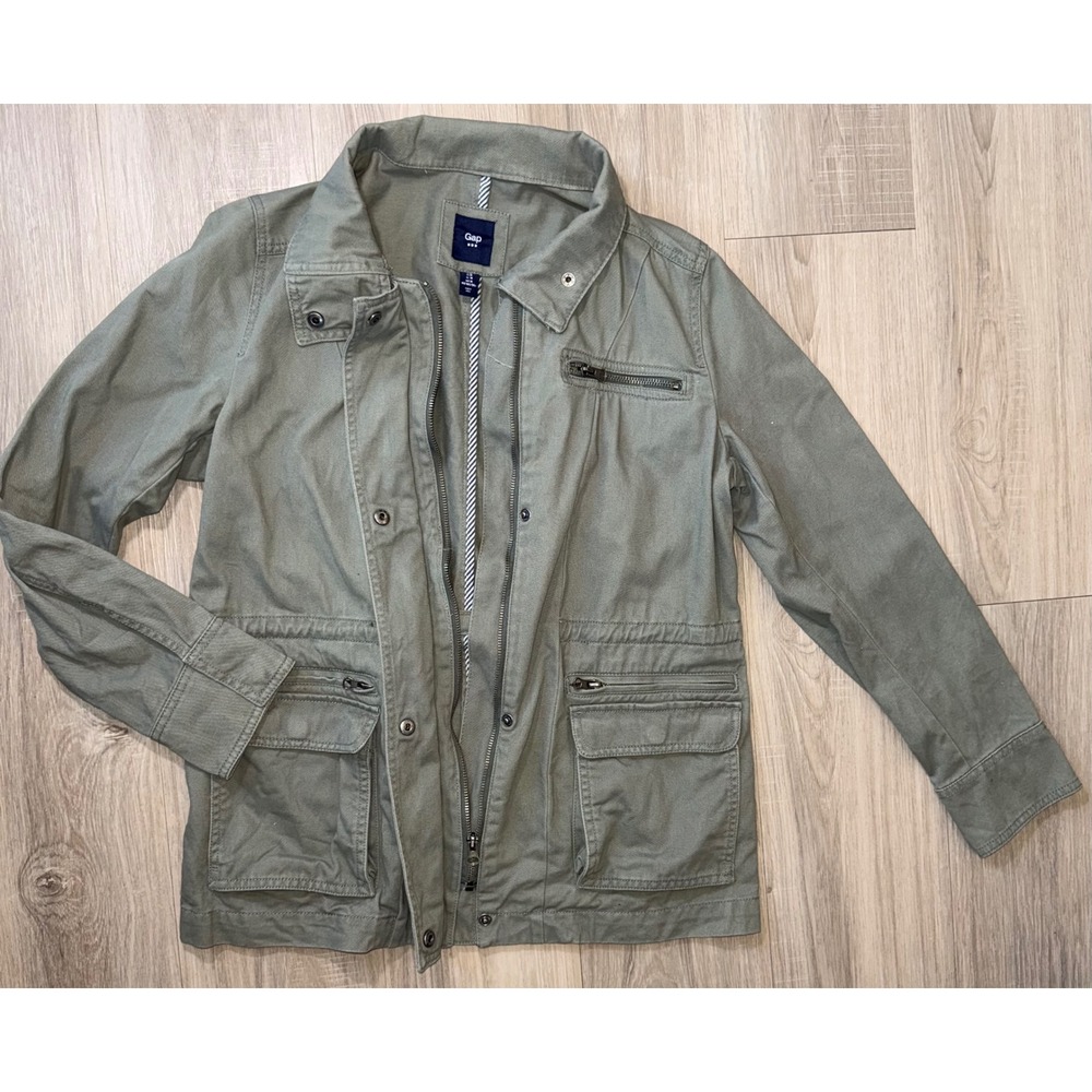 Gap Utility Field Jacket Mens Medium Olive Green Full Zip Snap Military Cargo